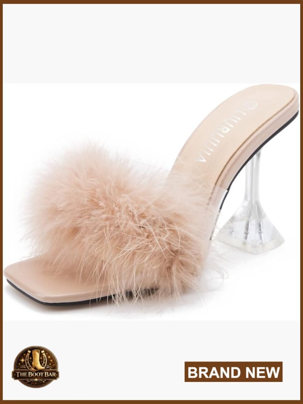 Feather High Heeled Mules Slip On Sandals Square Toe Bridal Party